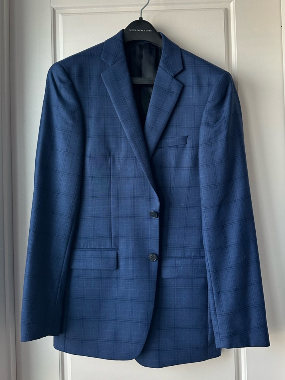 Calvin Klein Navy Blue Windowpane Suit Jacket